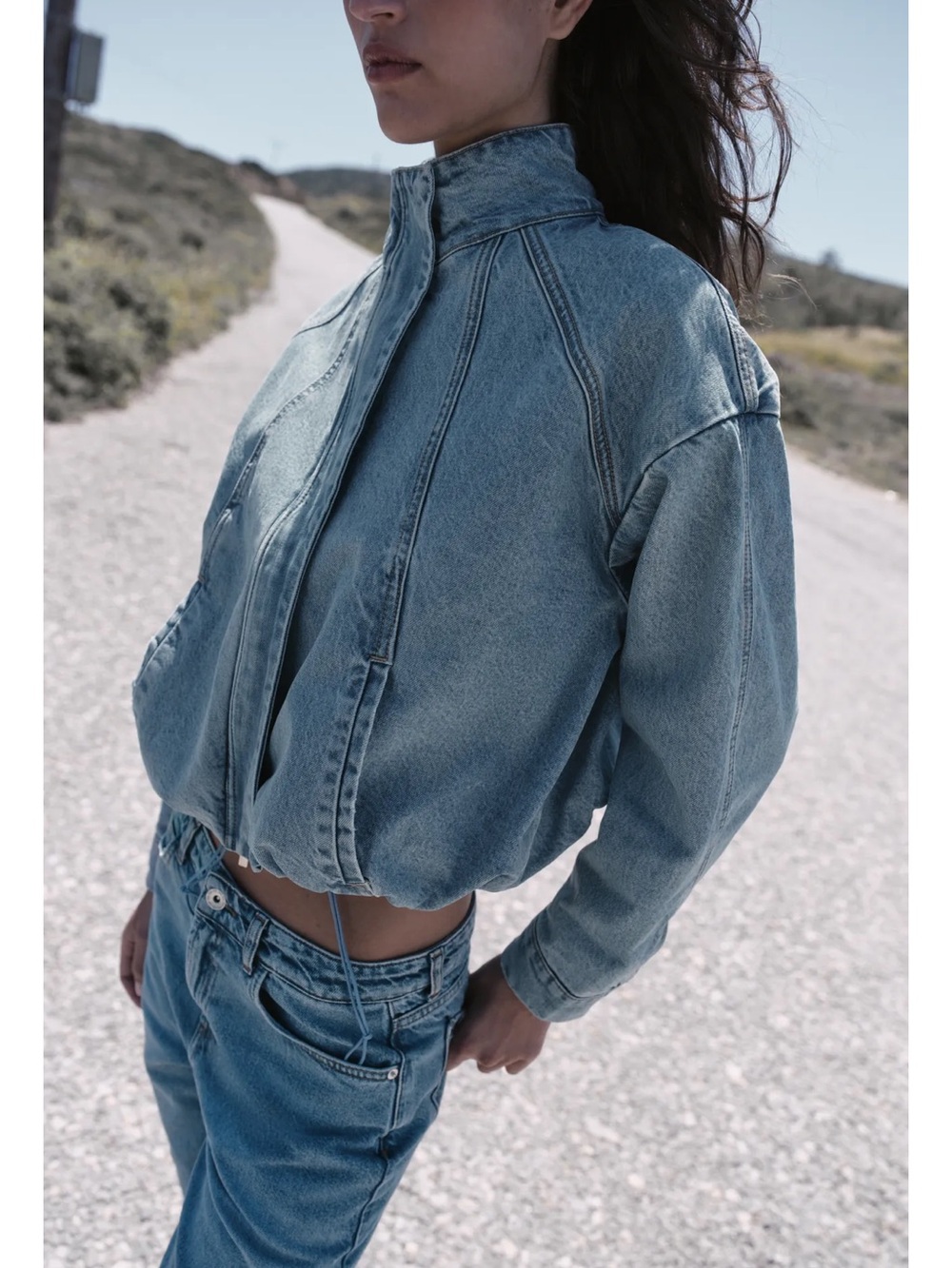 Zara Z1975 HIGH NECK DENIM BOMBER JACKET - Picture 5 of 11